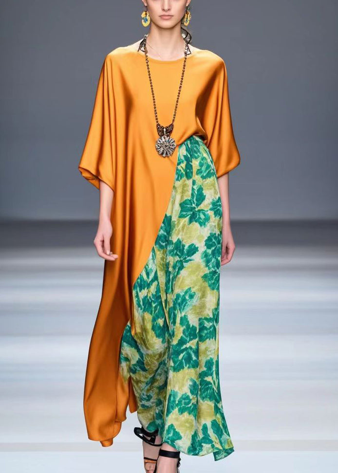 Orange Asymmetrical Patchwork Silk Party Dress Bracelet Sleeve