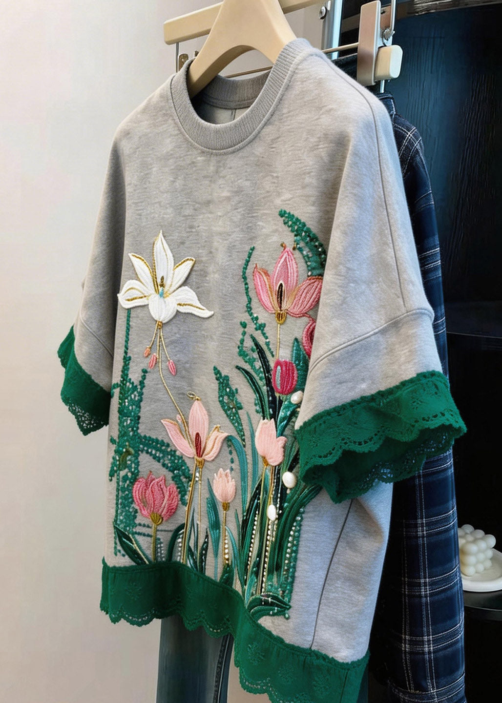 Grey Print Patchwork T Shirts Short Sleeve