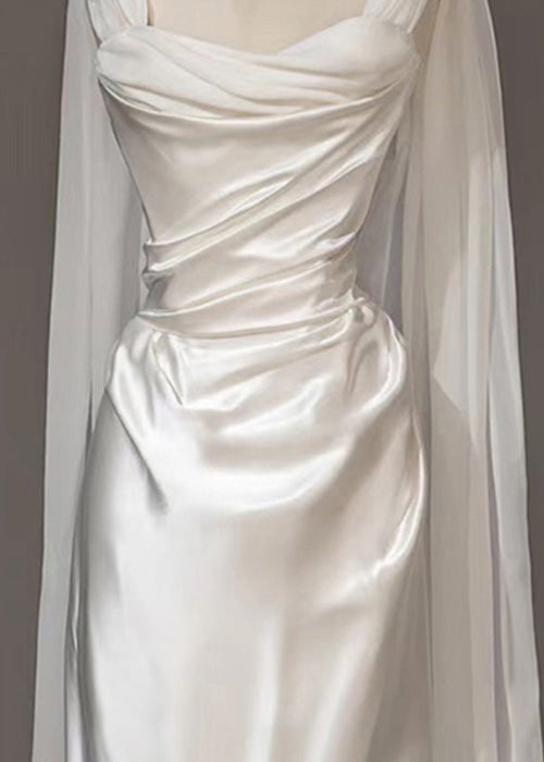 Italian White Wrinkled Silk Party Dress Summer