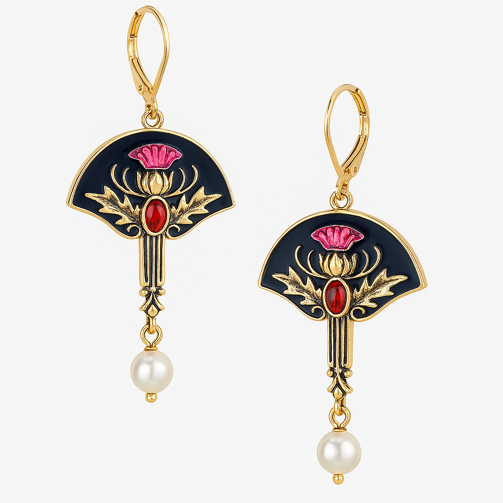 Earrings With Pearls and Red Crystal