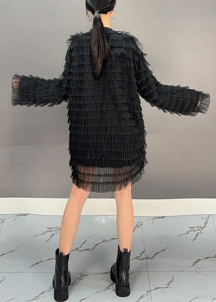 Black Tulle Patchwork Mid Dresses Spring