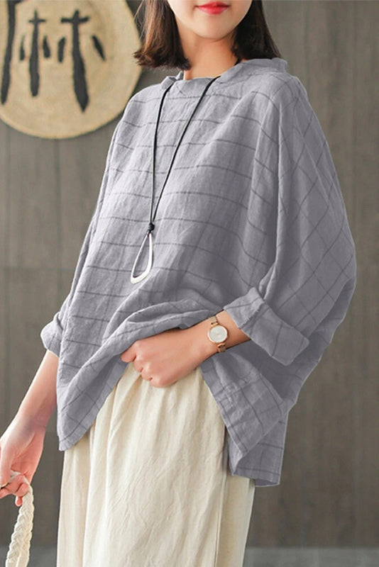 -retro Plaid Long-sleeved Shirt Loose Cotton Tops