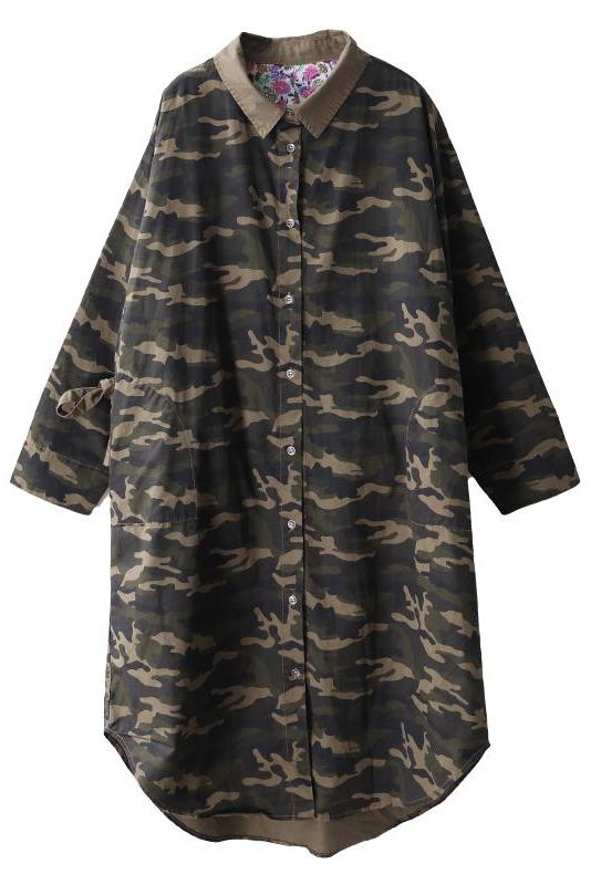 Limited Stock- Camouflage Polo Collar Cotton Shirt Dress