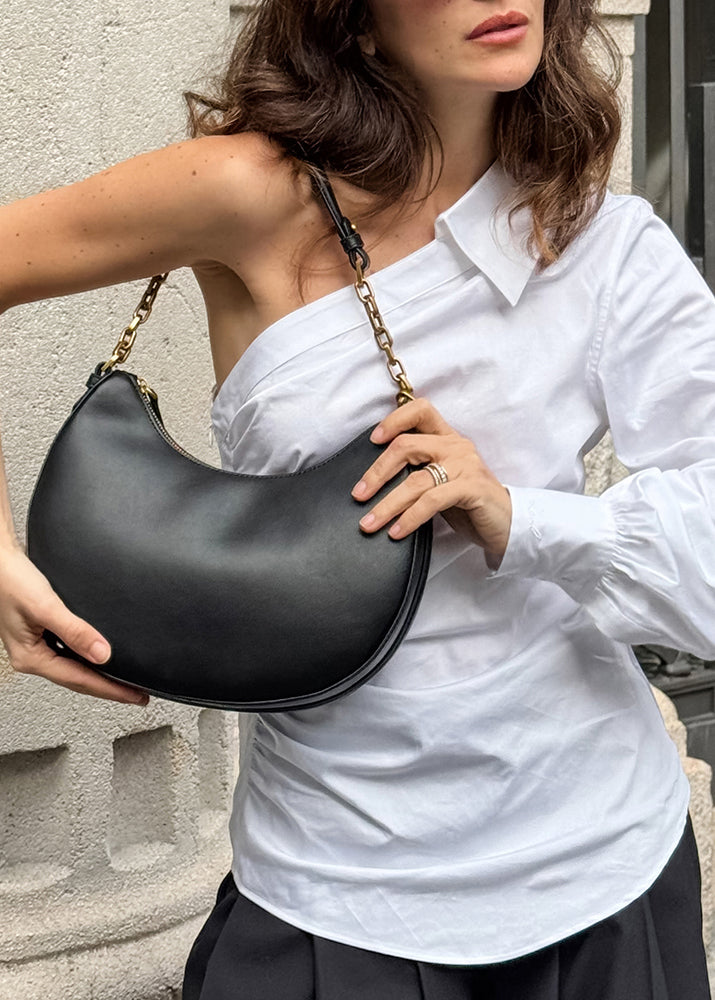 White One Shoulder Patchwork Cotton Shirt Tops Fall