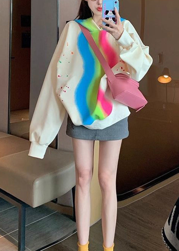 Apricot Hooded Tie Dye Cotton Sweatshirts Spring