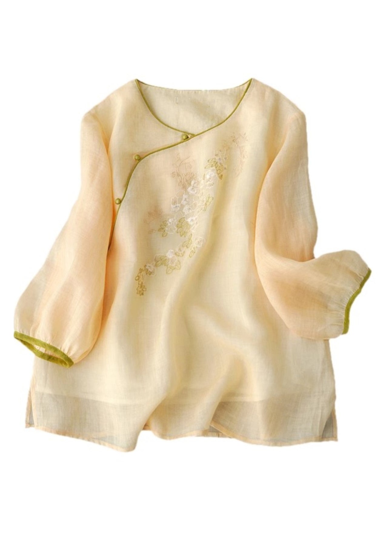 Apricot Embroidered Patchwork Button Shirt Summer