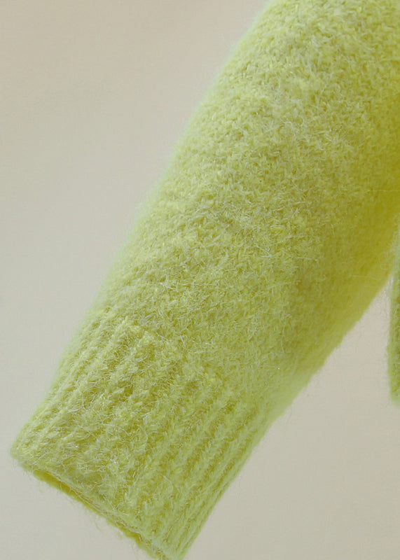 Fine Light Green O-neck Nail Bead Cotton Knit Sweaters Winter