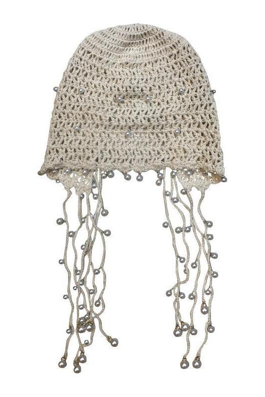 Tassel Pearl Cotton Handmade Knitted Hat