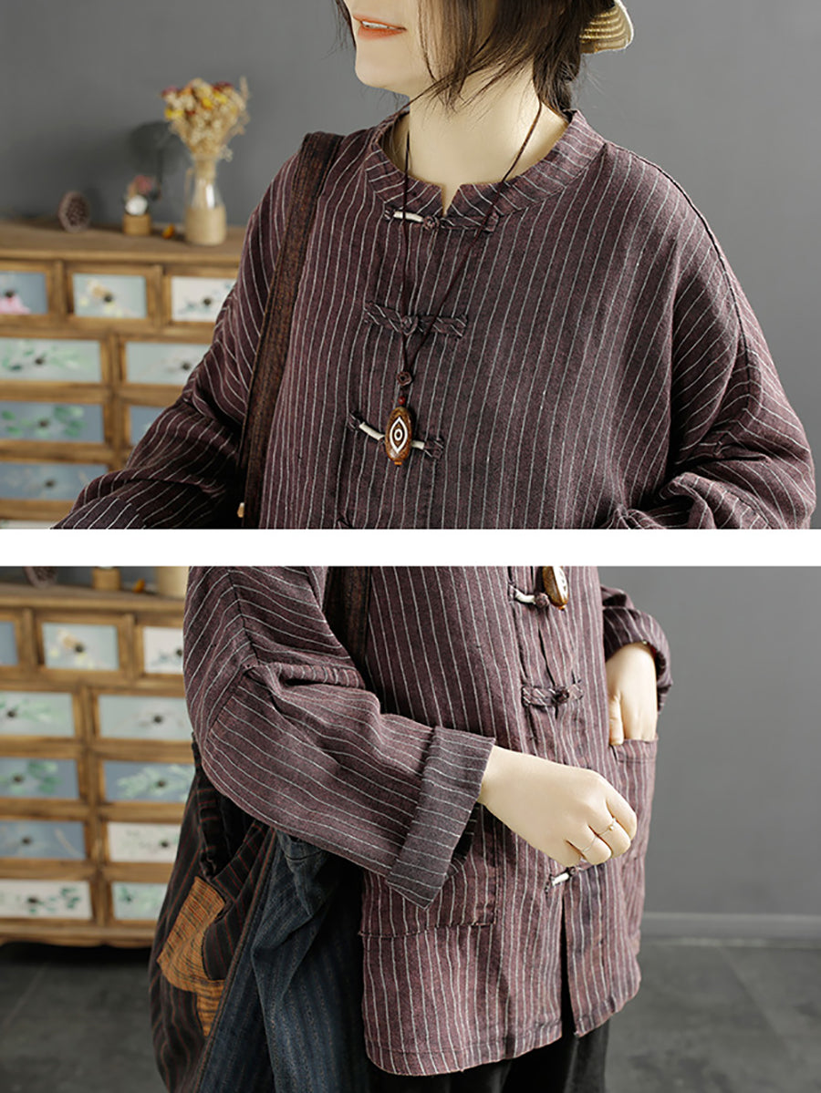 Spring Stripe Loose Linen Cotton Shirt
