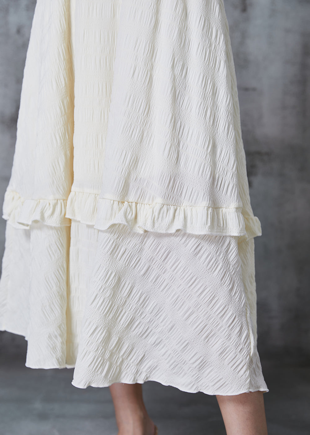 Apricot Ruffled Wrinkled Cotton Spaghetti Strap Dress Summer