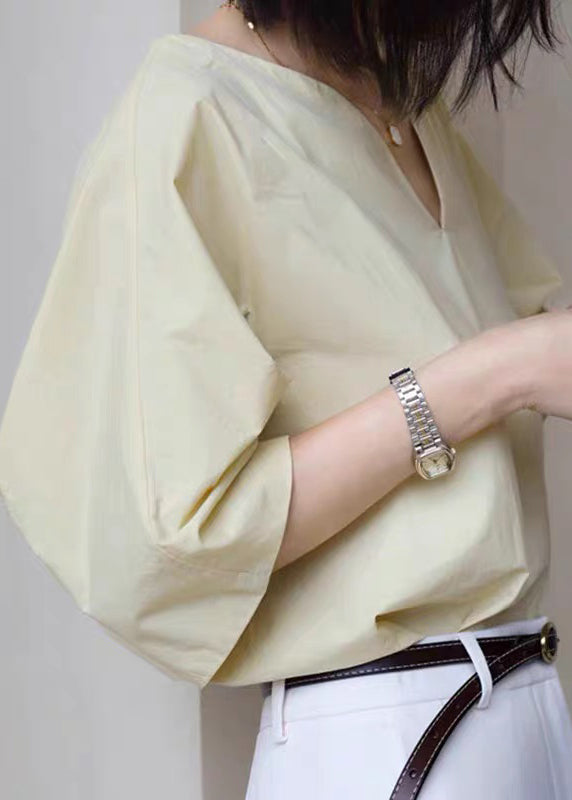 Simple White V Neck Cotton Shirt Half Sleeve