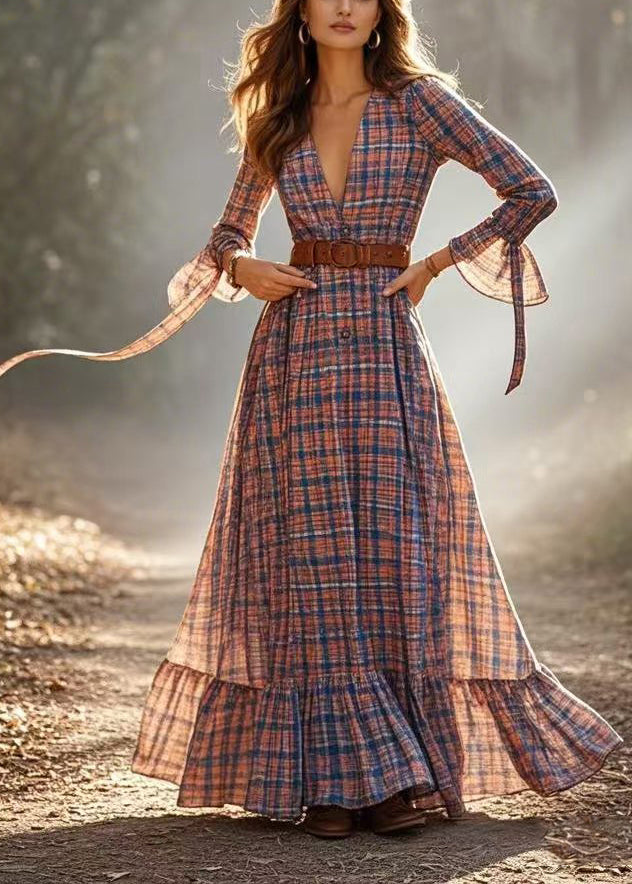 Cinched Plaid Cotton a Line Dress Spring