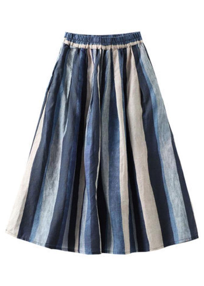 Yellow Geometry Retro Striped a Line Summer Skirts Linen