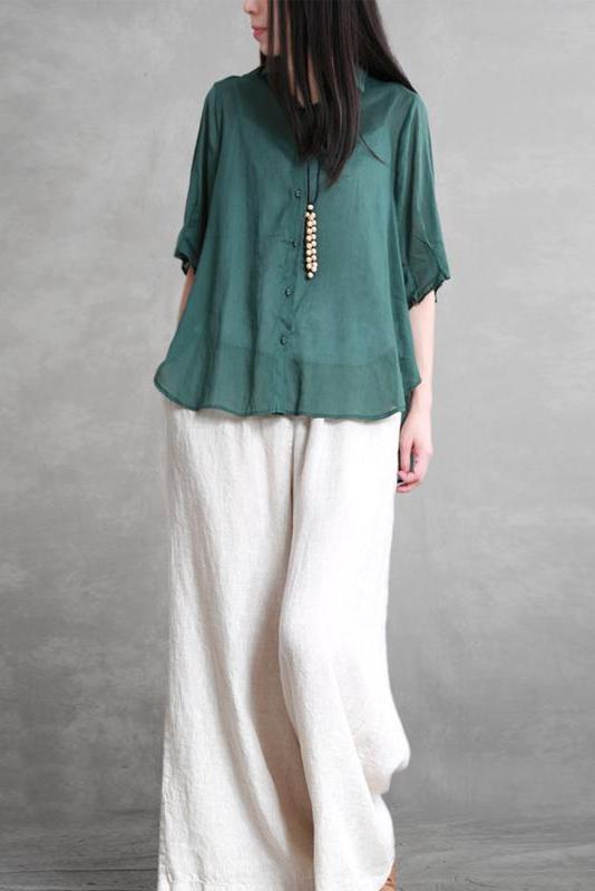 Summer Loose Cotton Linen Shirt Short Blouse