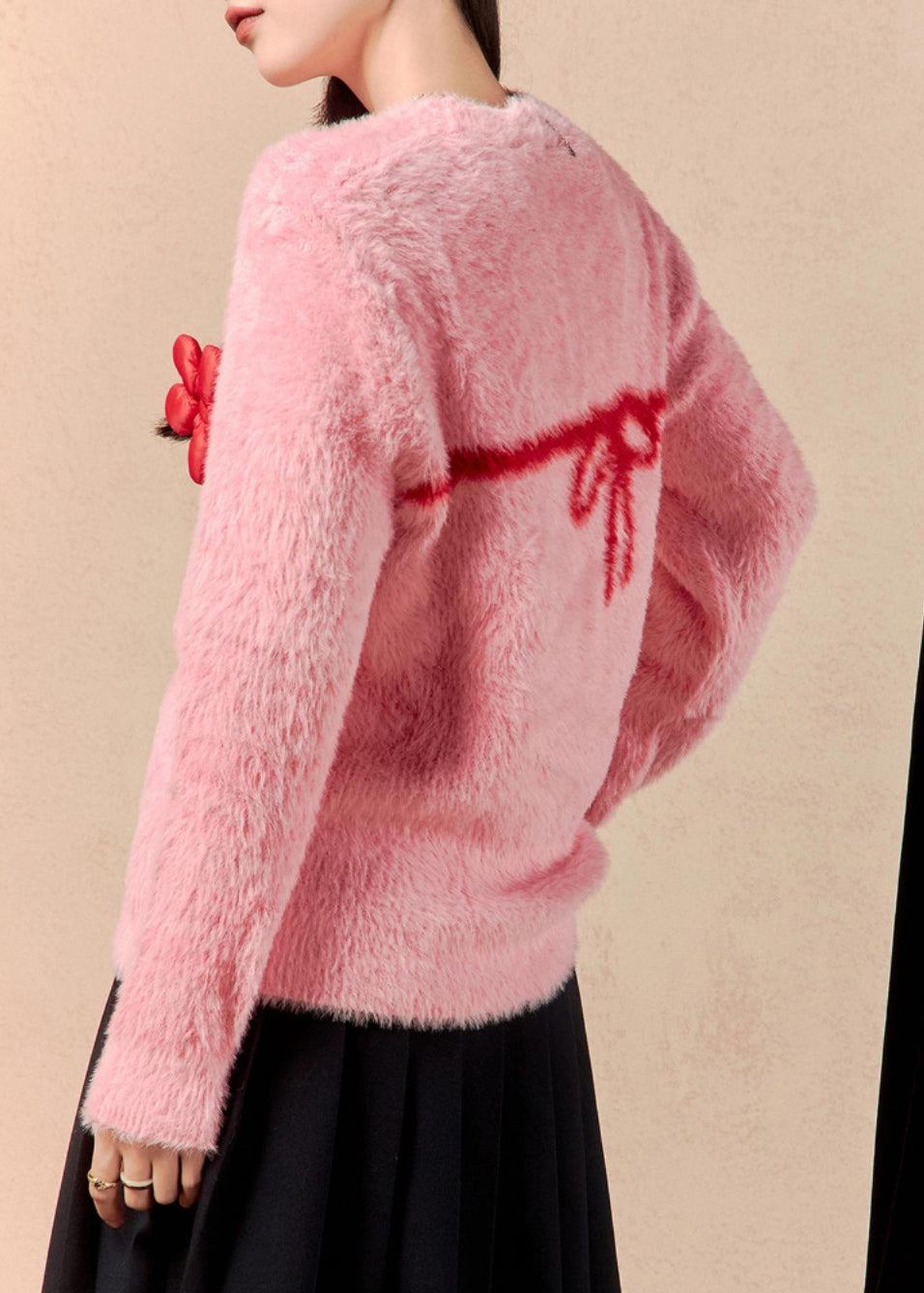 Pink O Neck Mink Hair Knitted Sweaters Winter