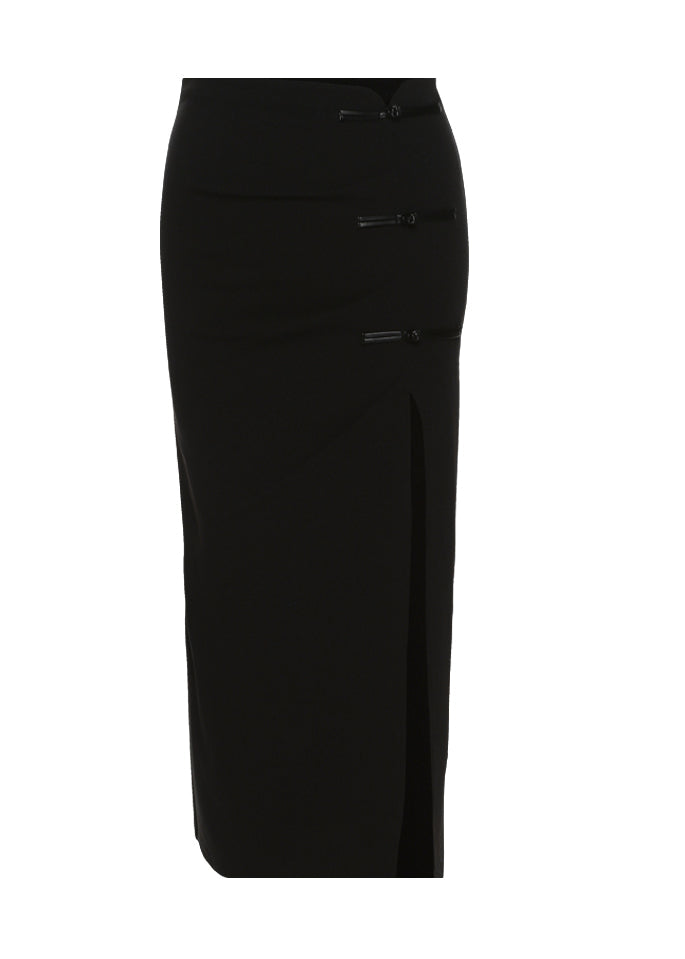 Black High Waist Side Open Chinese Button Skirt Summer