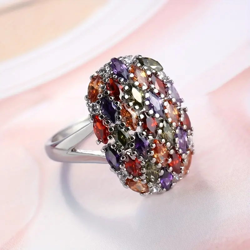Colorful Crystal Silver Ring