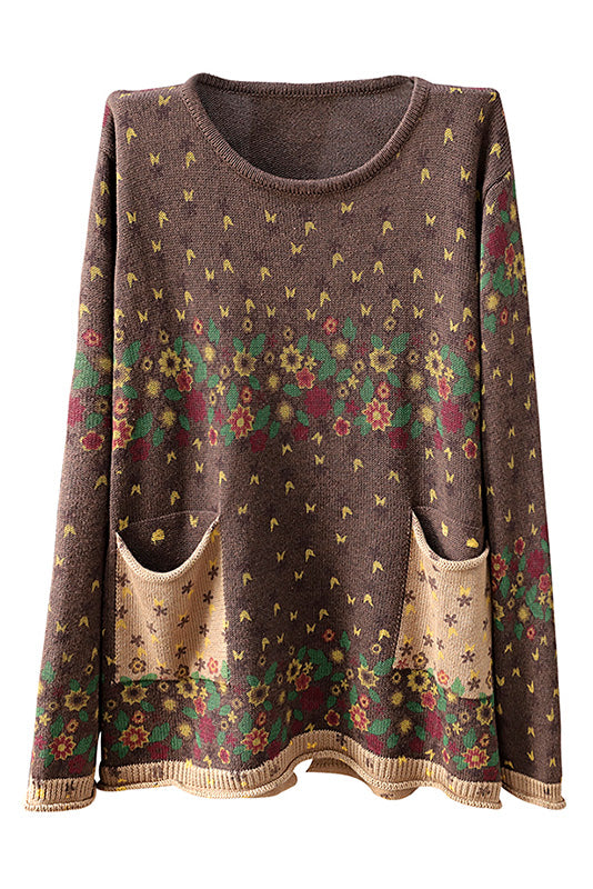 Fall Print Sweater Loose Round Neck Sweater