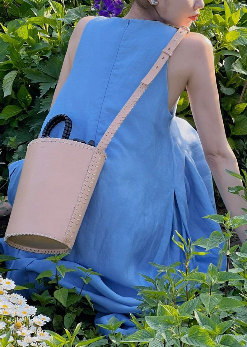Blue Zip Up Cotton Maxi Dress Sleeveless