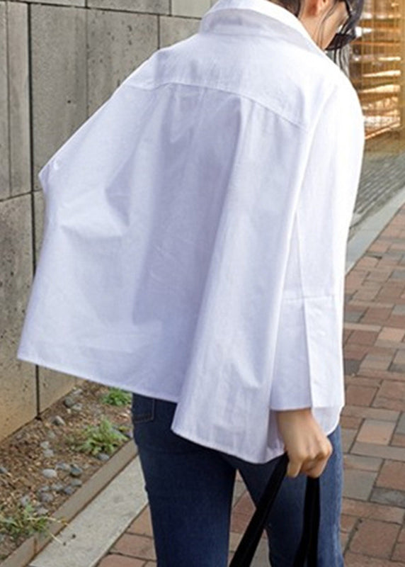 Natural White Peter Pan Collar Shirts Spring