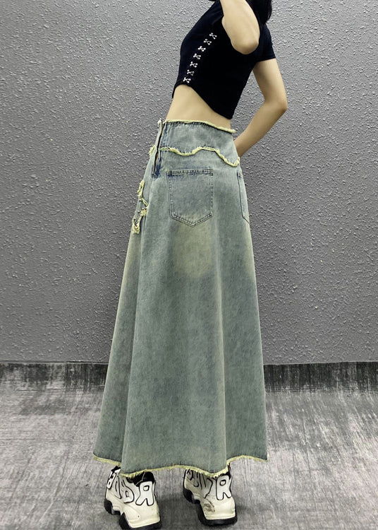 Blue Tasseled Nail Bead High Waist Denim Skirts Fall