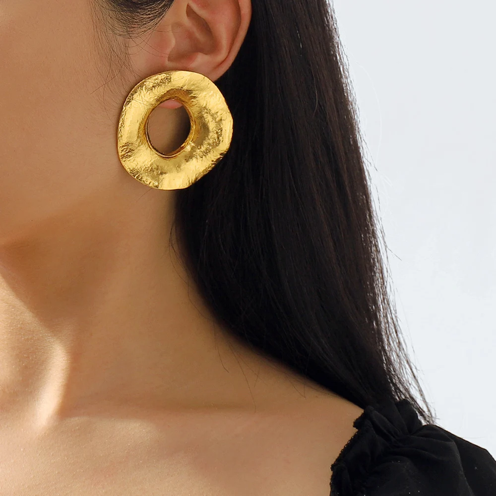 Golden Hollow Circle Earrings