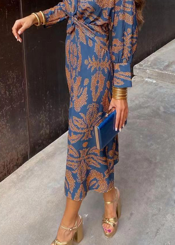 Classy Green V Neck Print Cotton Long Dresses Fall
