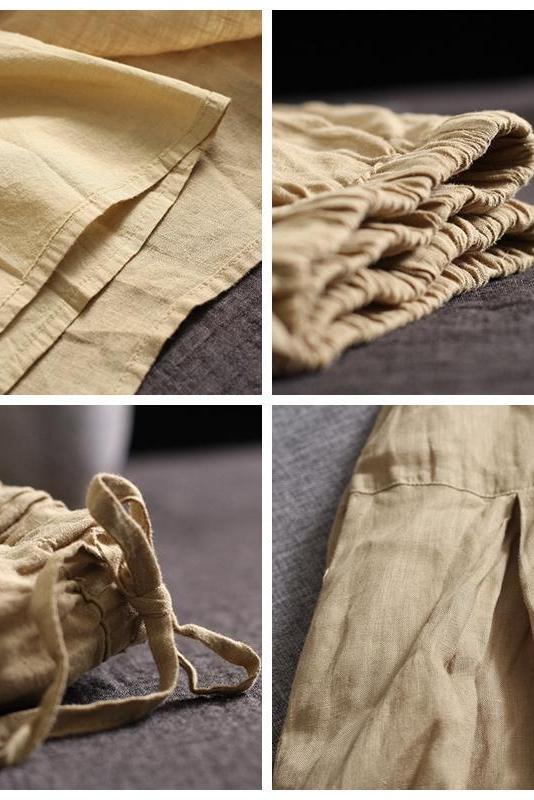 Khaki Linen Wide-leg Pants Summer Loose Trousers