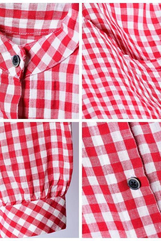 Korea Style Medium Length Loose Plaid Shirt Blouse
