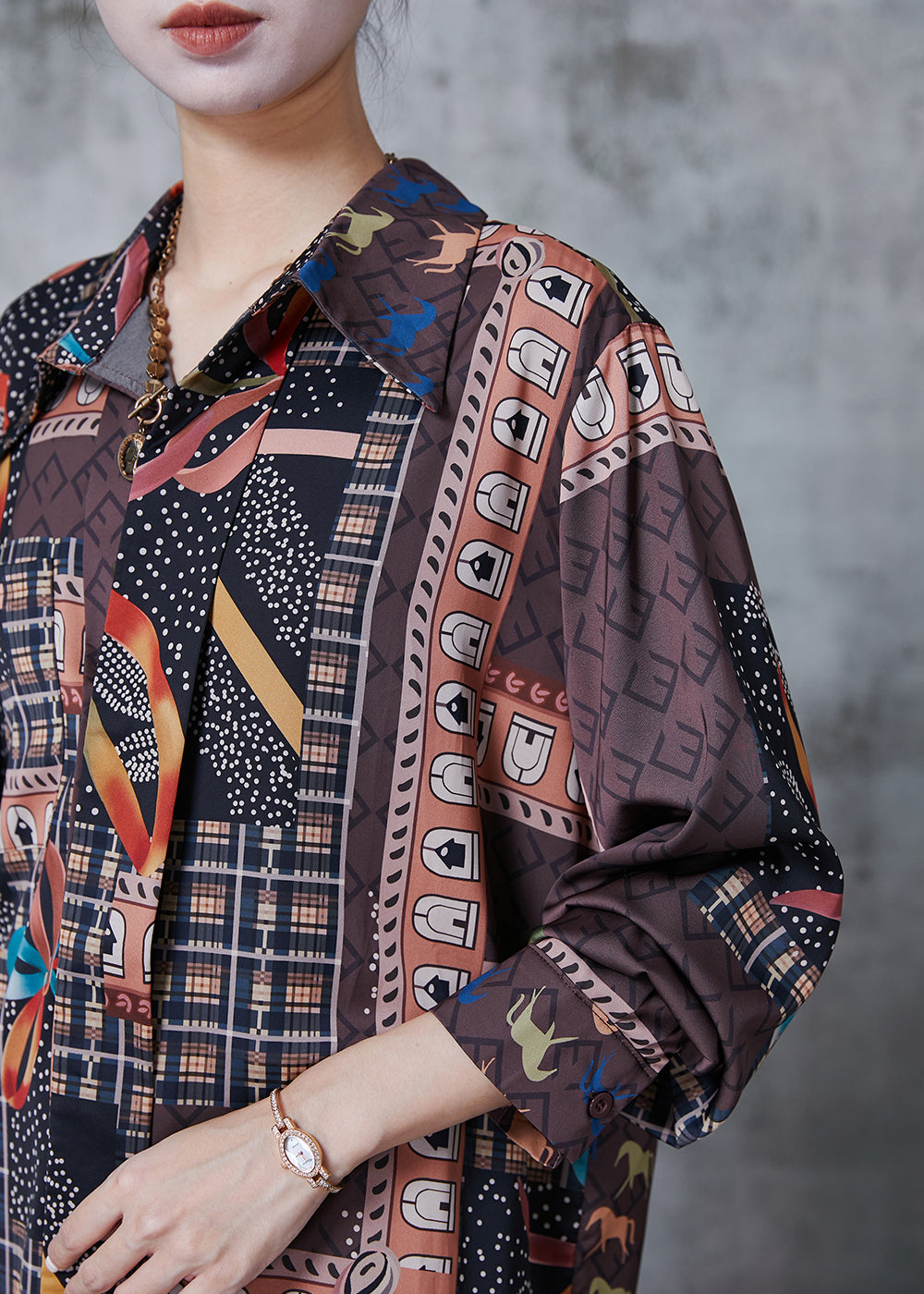 Chocolate Character Print Chiffon Shirts Spring
