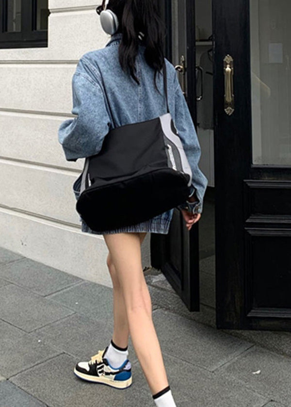 Blue Stand Collar Zip Up Pockets Denim Coat Spring