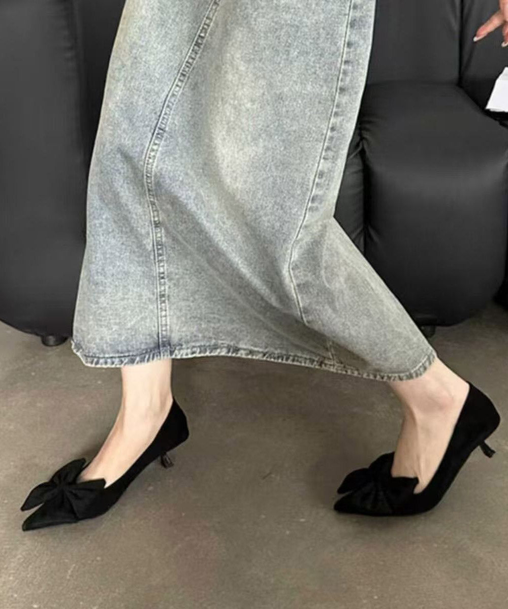 Mulberry Kitten Heels Suede Splicing Bow Pointed Toe