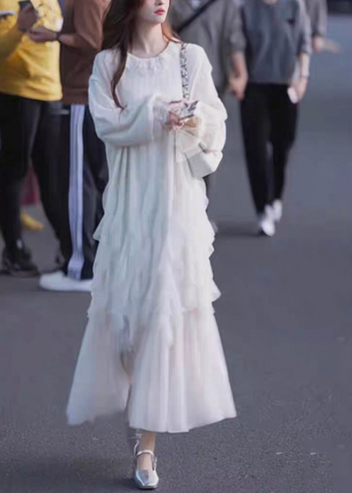 White Tulle Patchwork Maxi Dresses Butterfly Sleeve