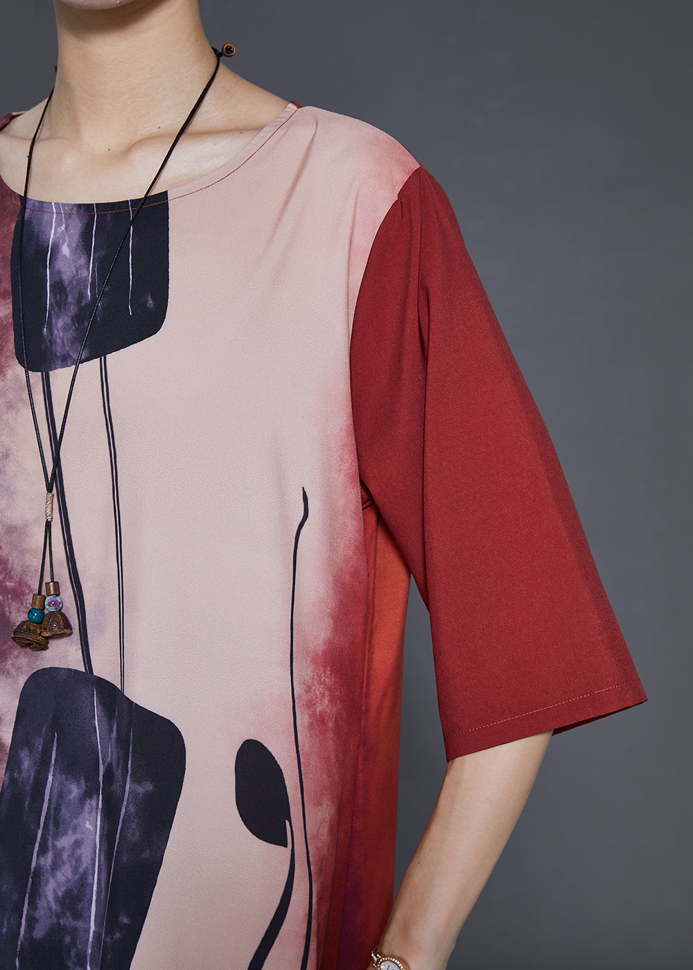 Red Print Tie Dye Silk Long Dress Summer