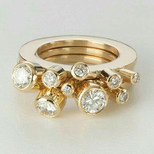 Inlaid White Glass Golden Ring