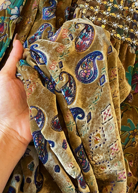 Stand Collar Print Button Cotton Blouses Lantern Sleeve