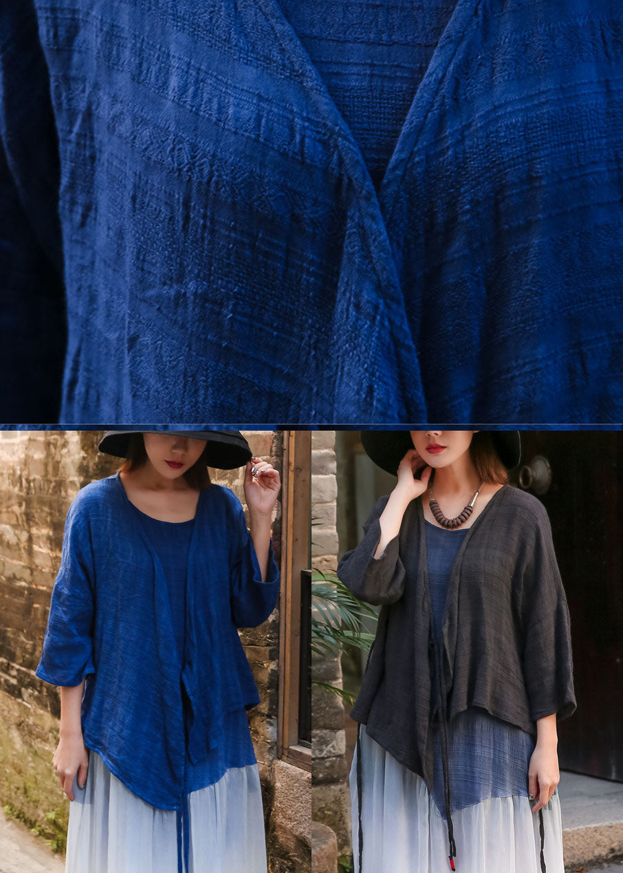 Unique Blue Asymmetrical Cotton Cardigan Three Quarter Sleeve