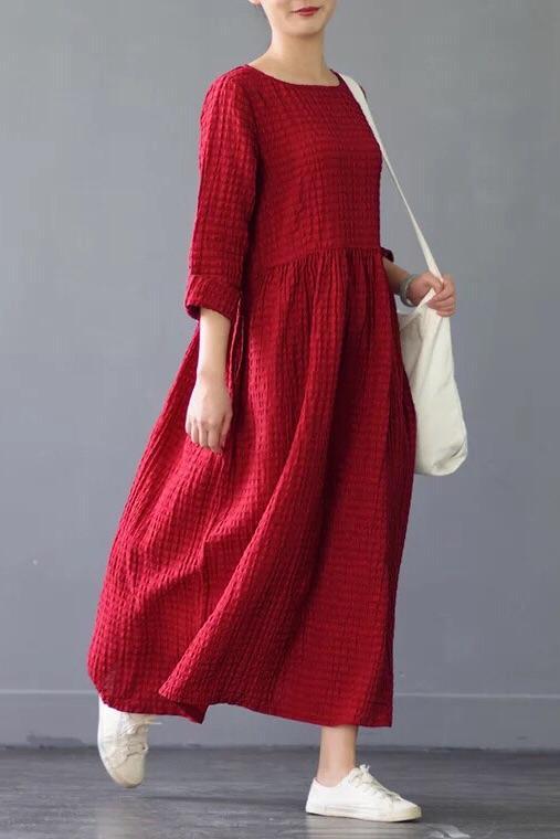 Silk Linen Loose Spring Causel Long Dress Oversize Outfits