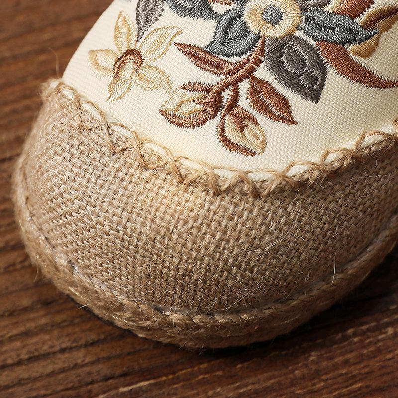 Black Embroidered Cotton Linen Fabric Splicing Flat Shoes
