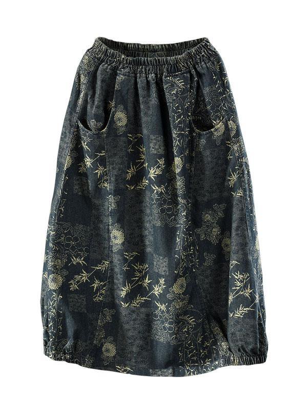 Elastic Waist Pockets Denim Skirts