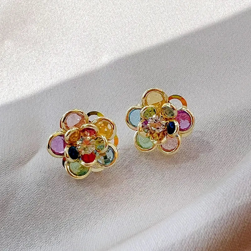 Colorful and Crystal Flower Earrings