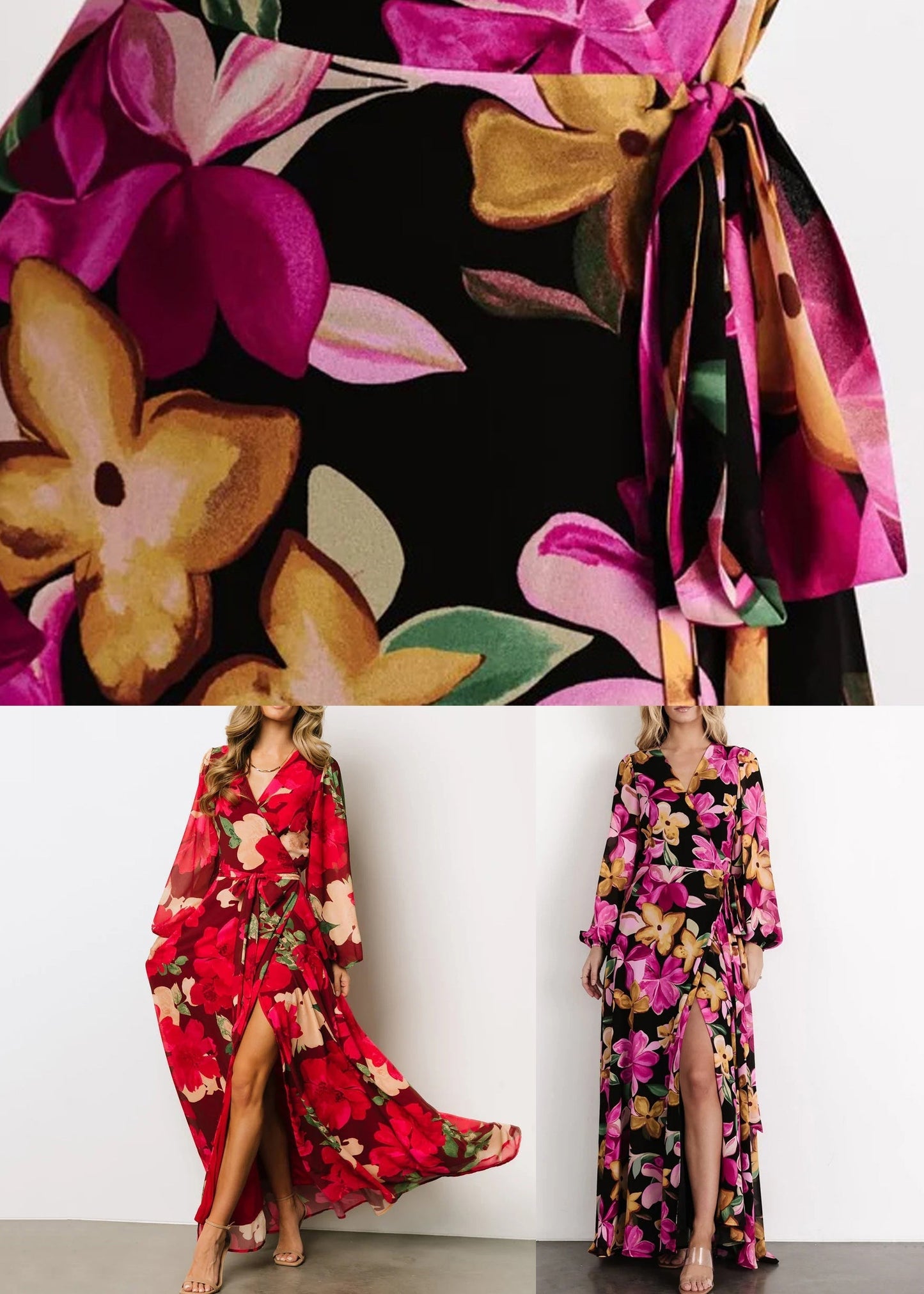 Red Print Side Open Cotton Maxi Dresses Fall