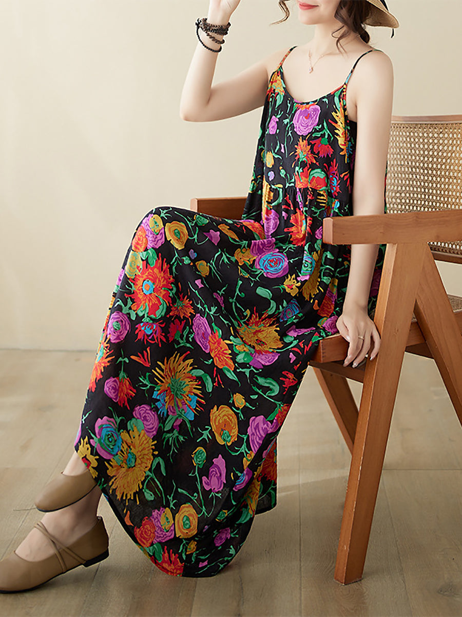 Artsy Summer Flower Loose Vest Dress
