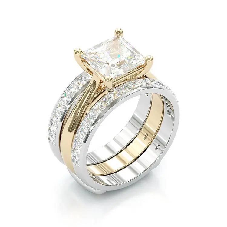 Princess-cut Gold & Silver Ring Set