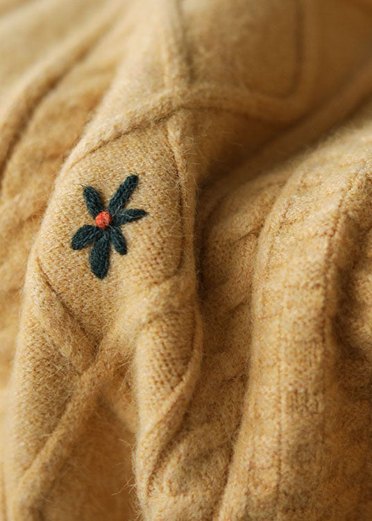 Loose Yellow Embroidered Knit Sweaters Winter