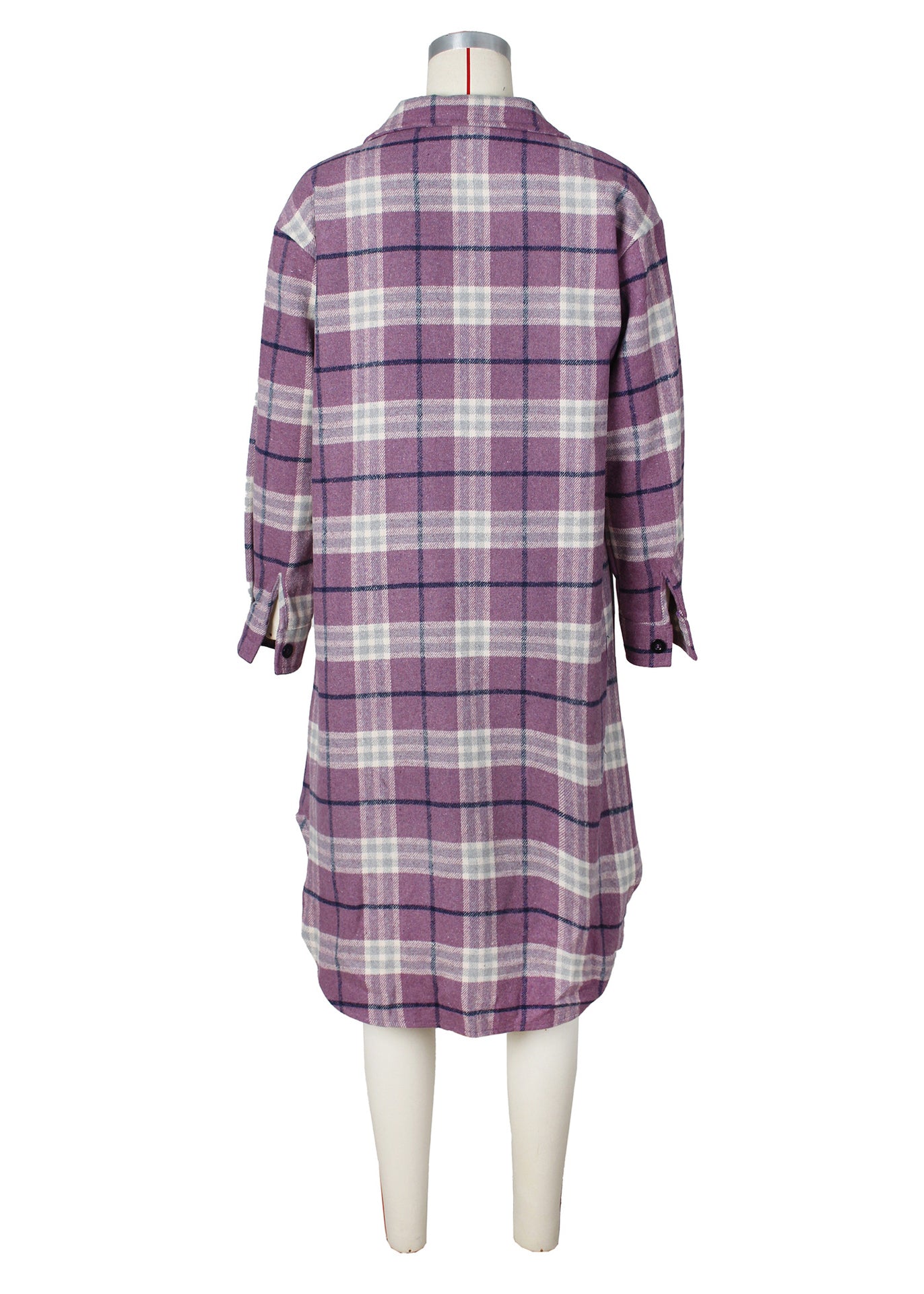 Purple Pockets Plaid Woolen Shirts Coat Fall