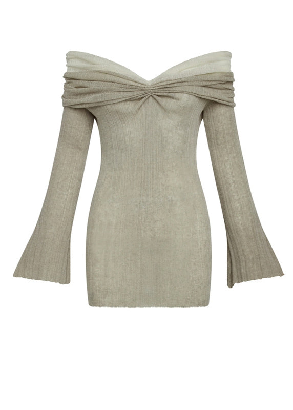 French Grey Cold Shoulder Ice Silk Dresses Fall