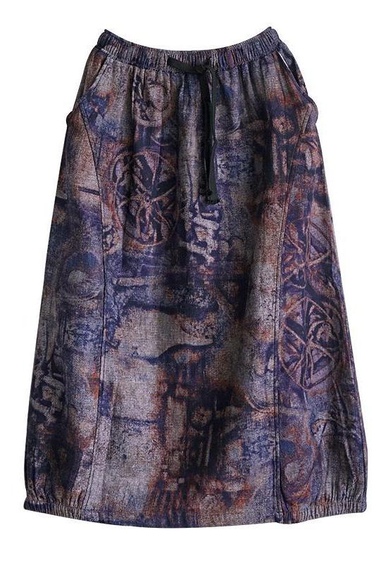 Retro Print Elastic Waist Wild Skirt
