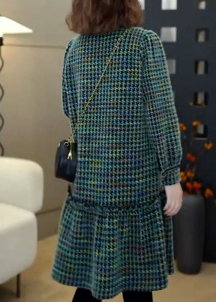 Green Print Woolen Day Dresses Spring