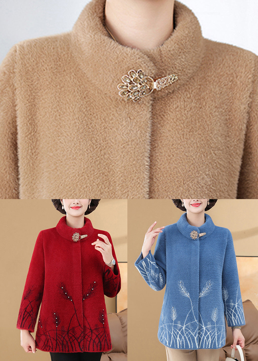 Camel Nail Bead Mink Velvet Coat Spring